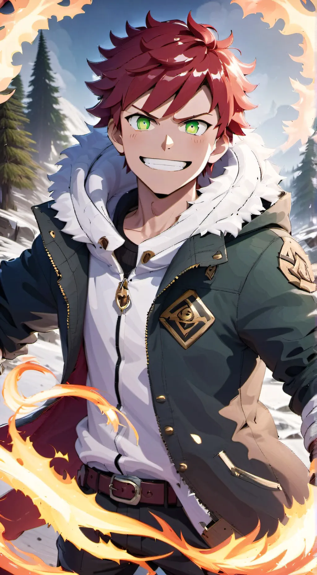 ai character: Fire background