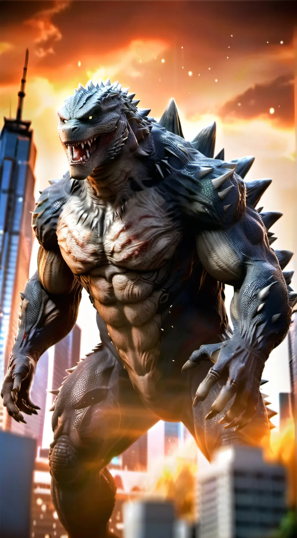 ai character: GODZILLA background