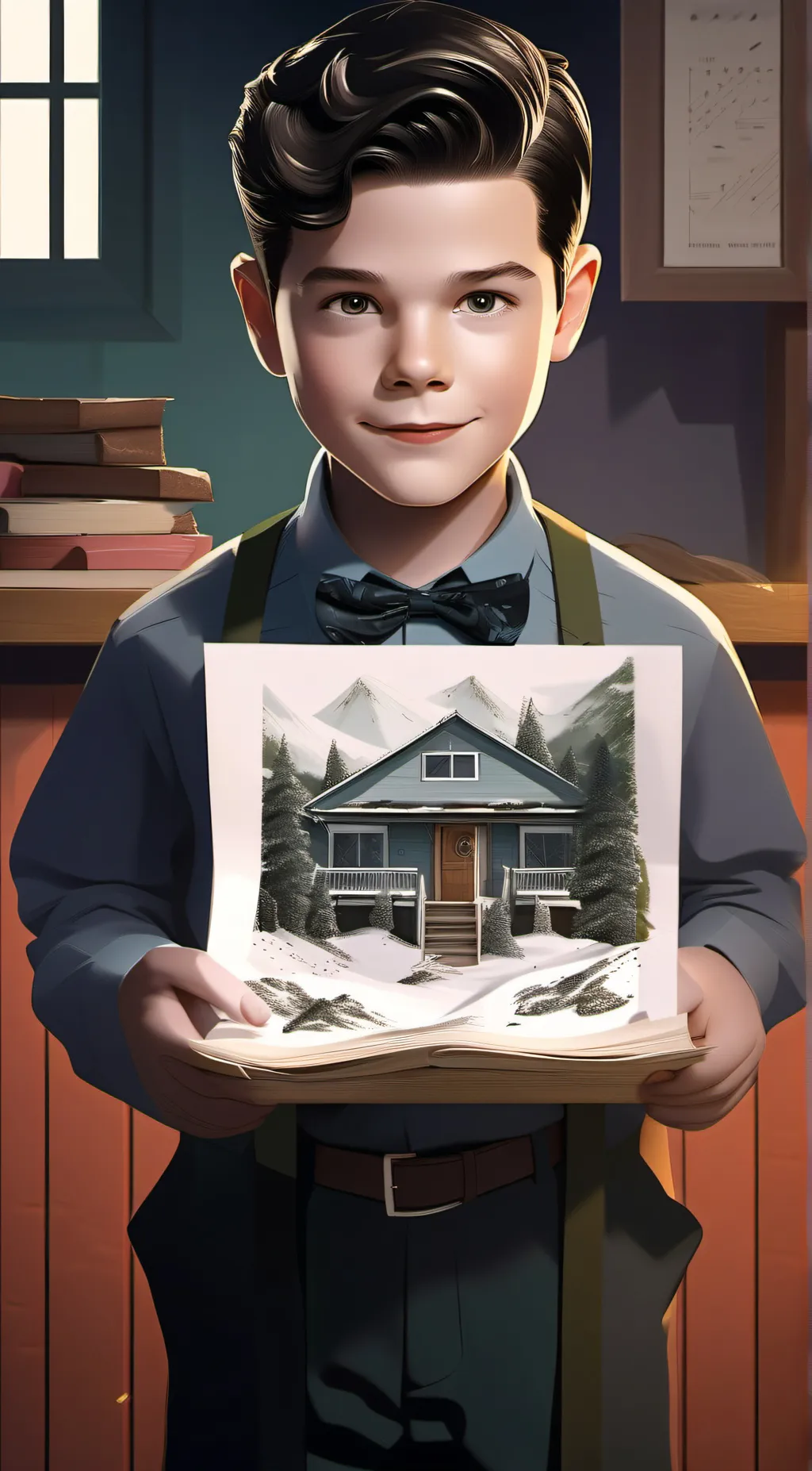 ai character: young Sheldon  background