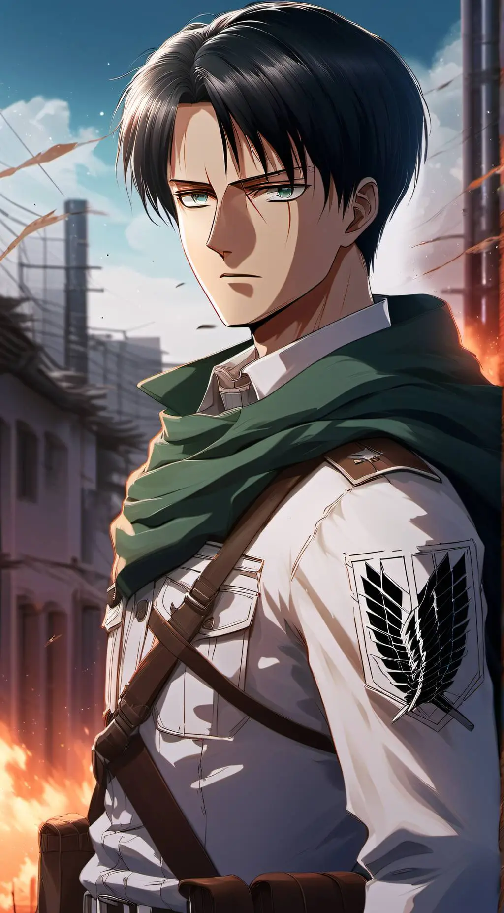 ai character: Captain Levi  background