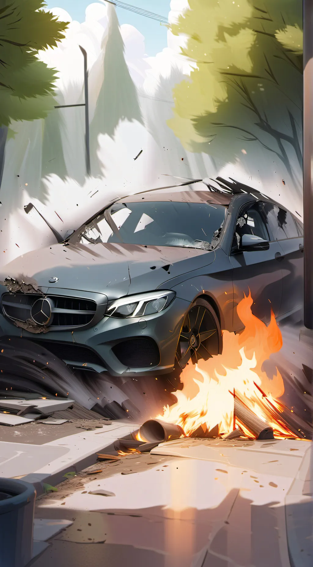 ai character: MHA x car crash background