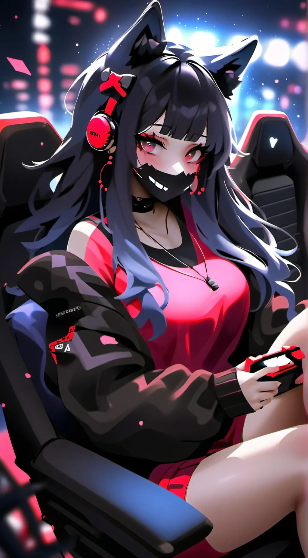 ai character: gamer girl/ Wolfy background