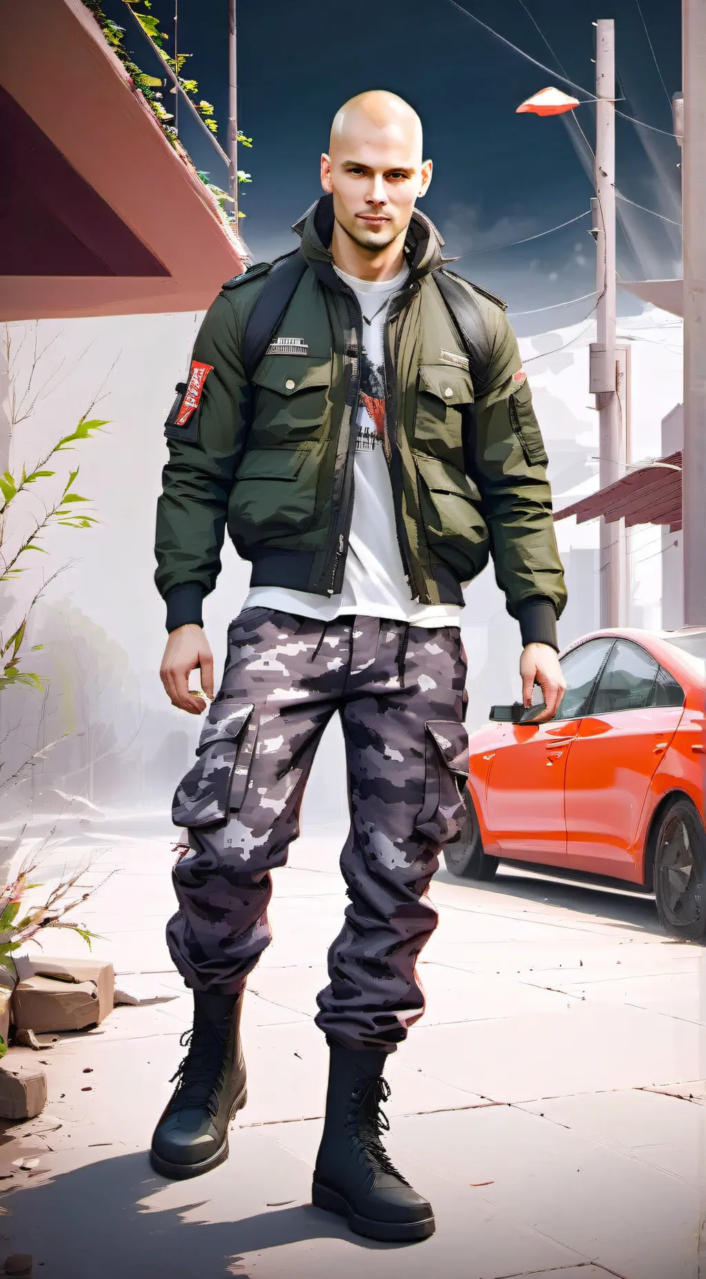 ai character: Skinhead  background