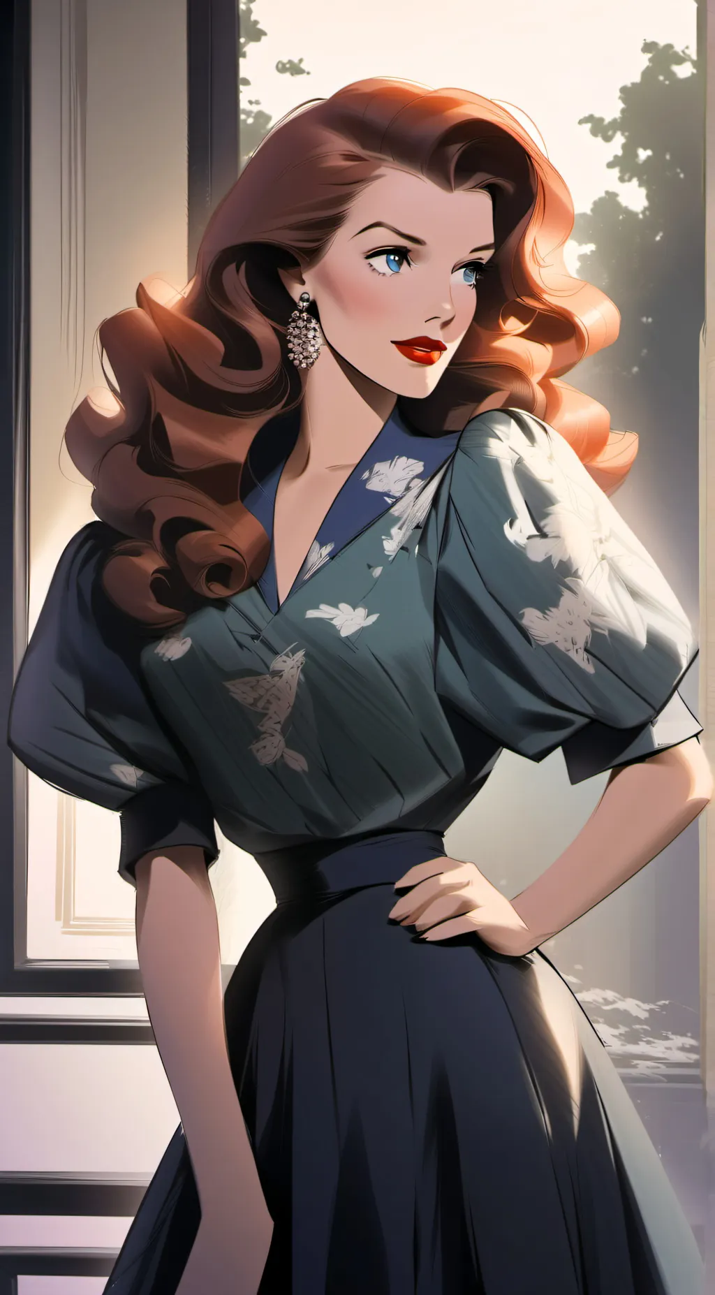 ai character: Rita Hayworth  background