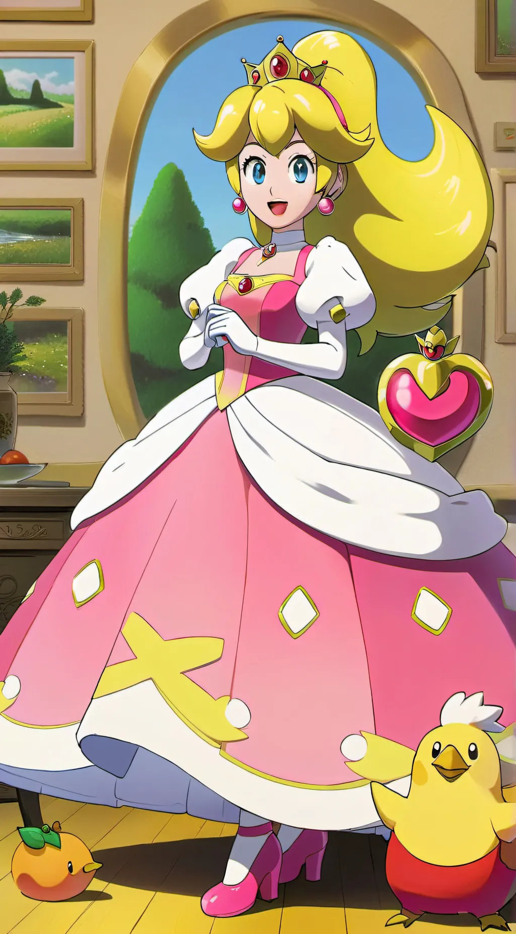 ai character: Princess Peach  background