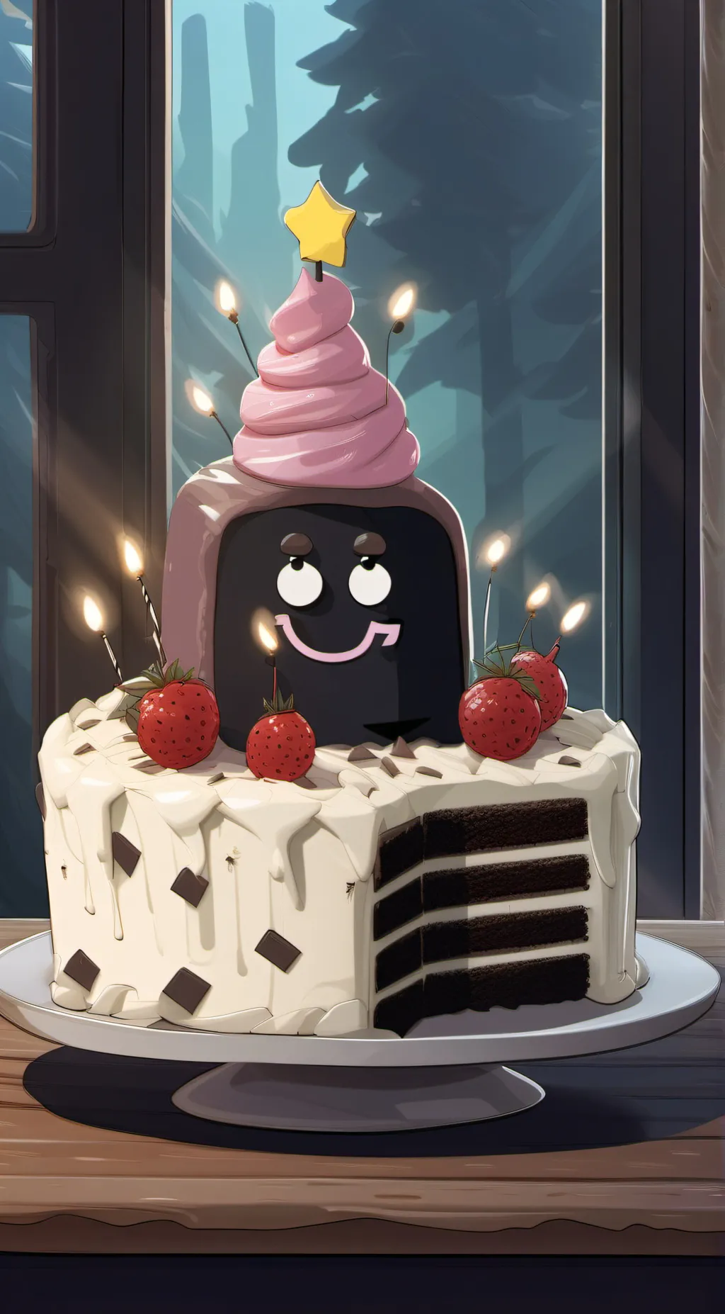 ai character: Bfb cake! background