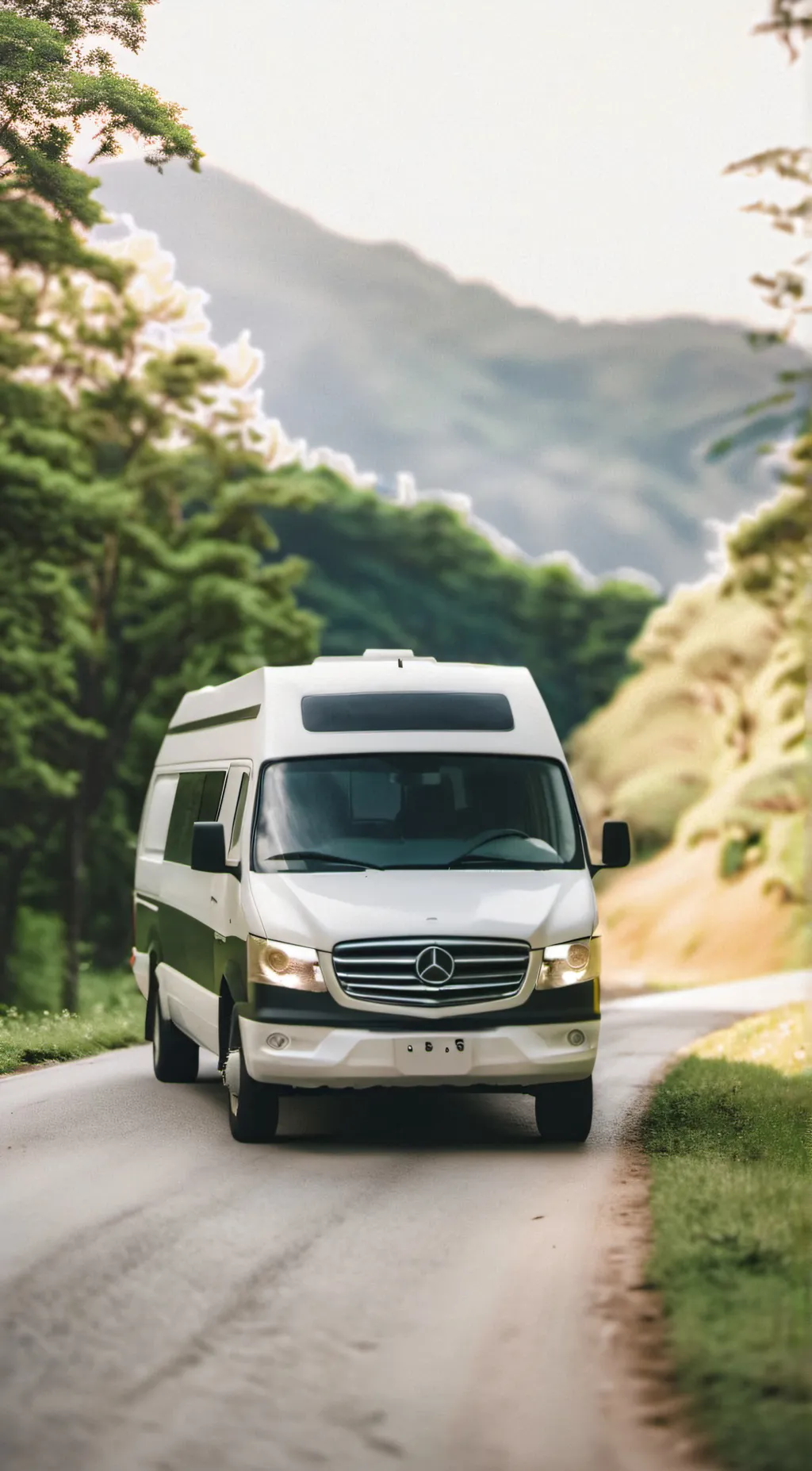 ai character: HH on a road trip background