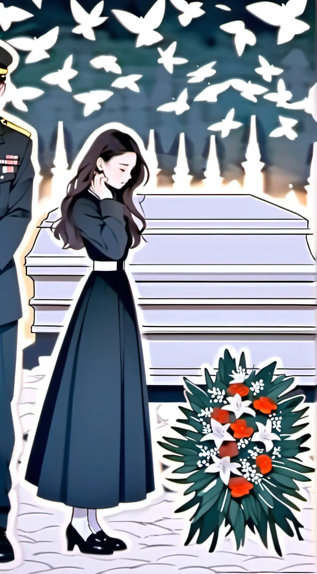 ai character: layla at a funeral background