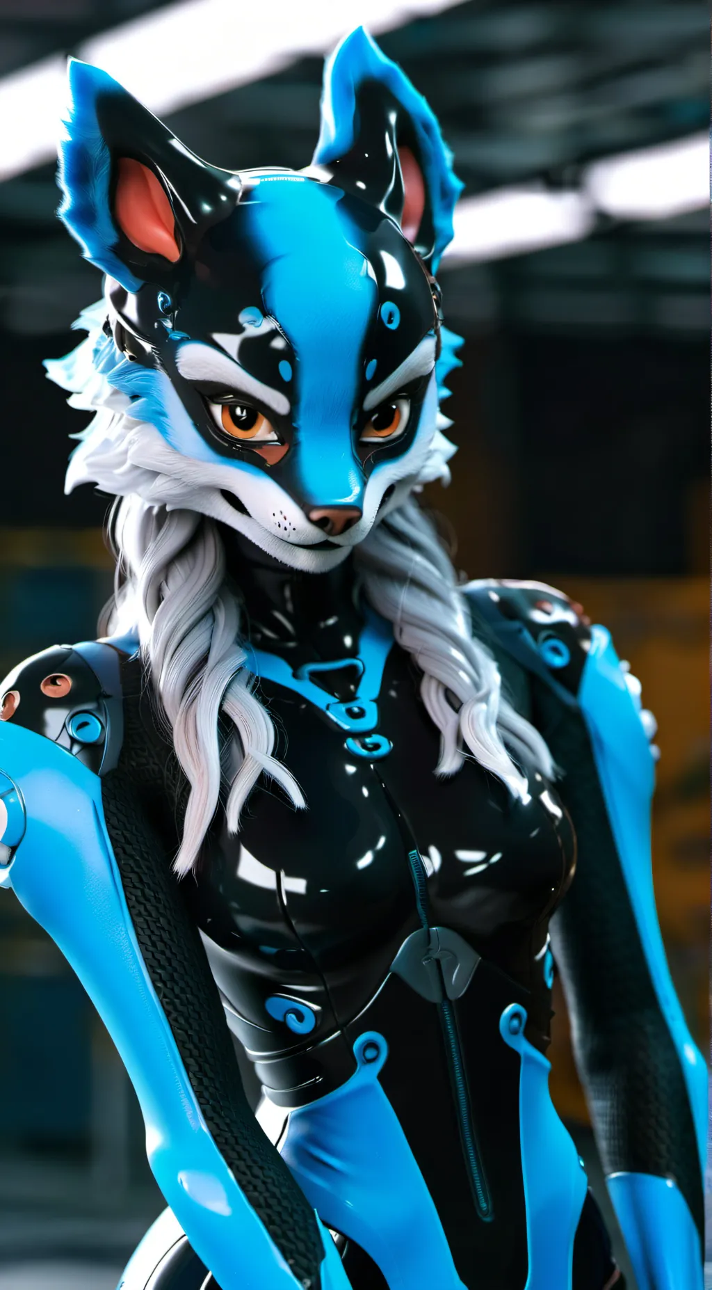ai character: latex furry background