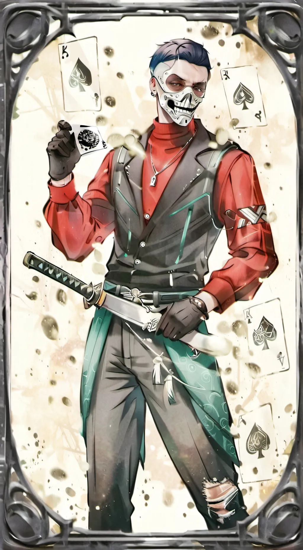 ai character: reo scatteredScull background