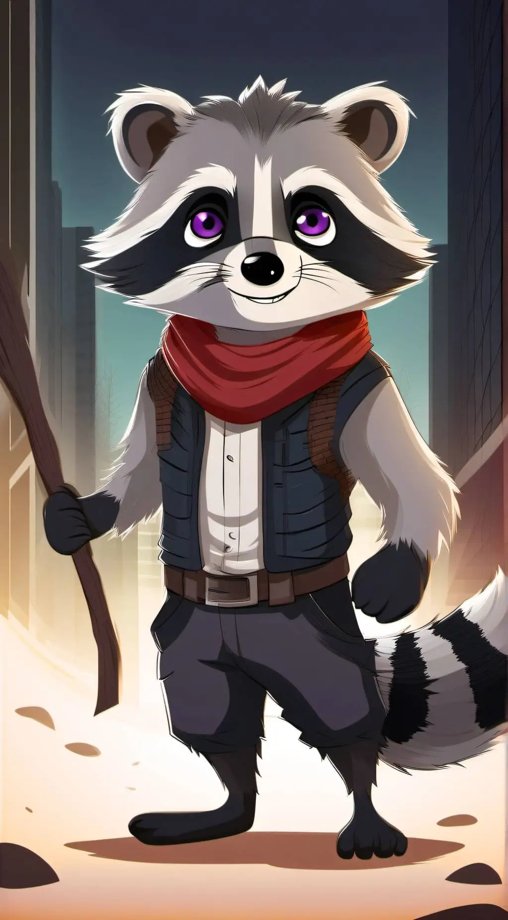 ai character: Ramble the raccoon background