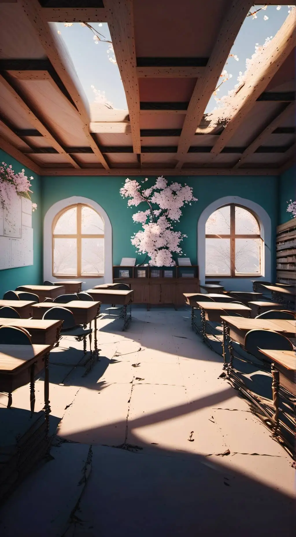 ai character: nightmarish school background