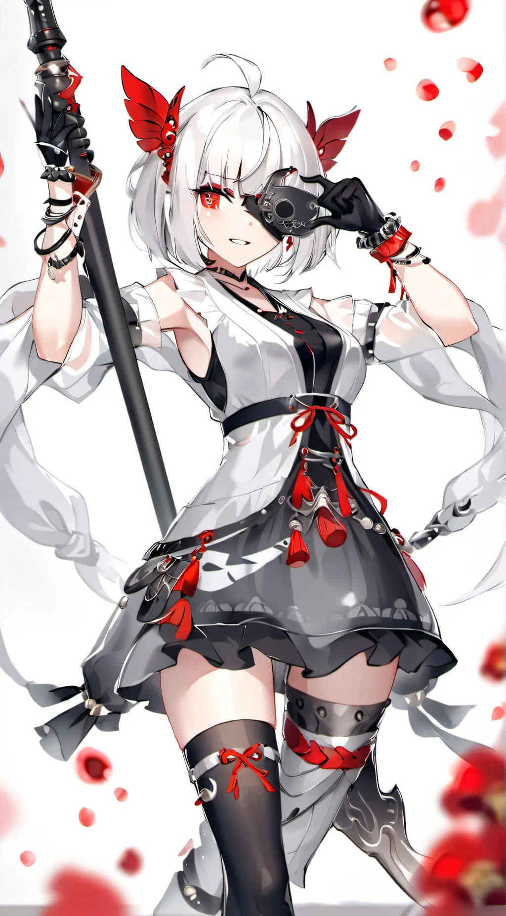 ai character:  blind spear woman background