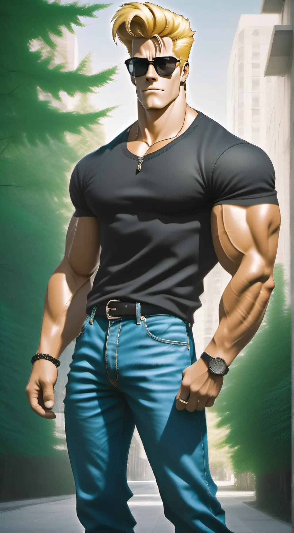 ai character: Johnny Bravo  background