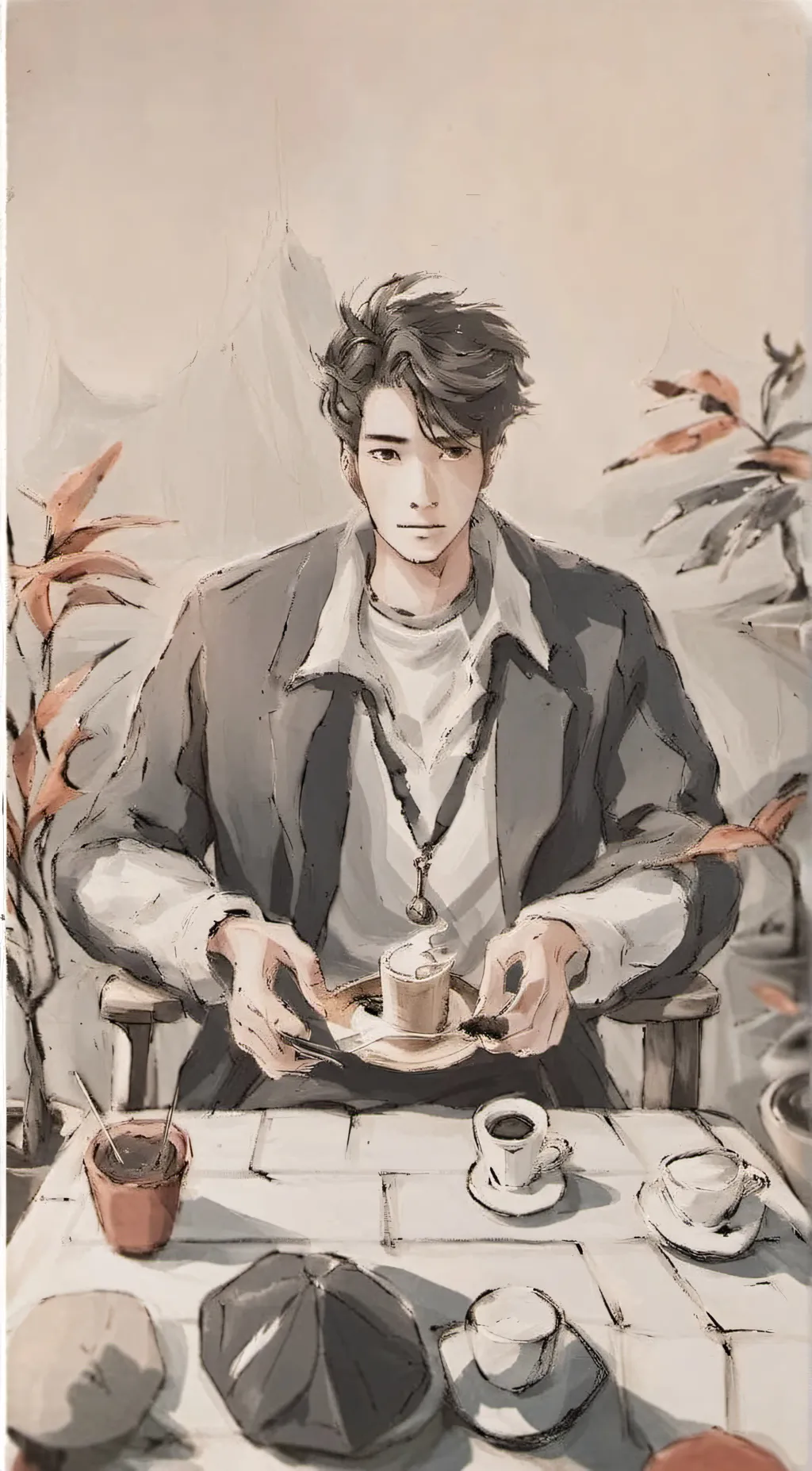 ai character: Cafe waiter background