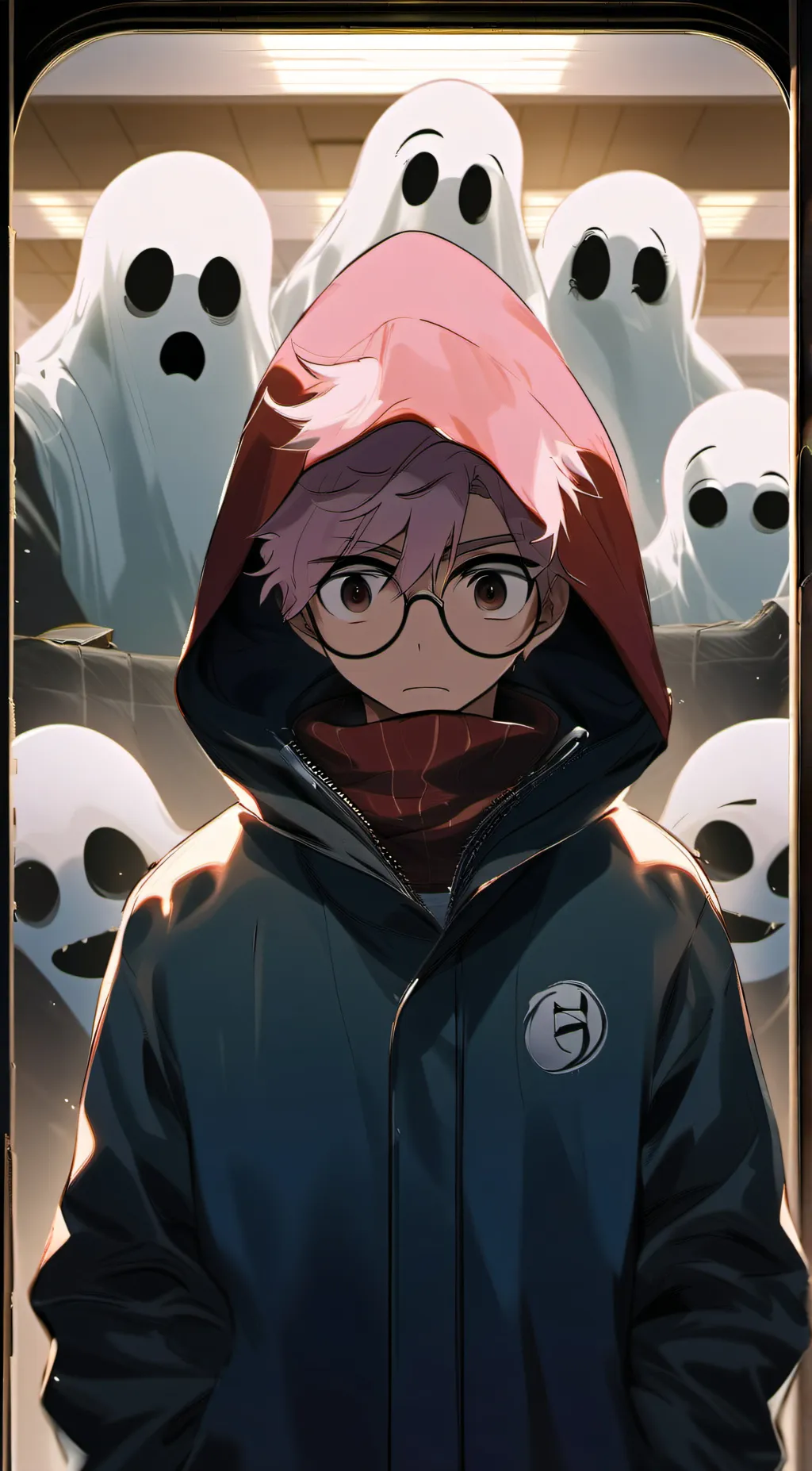 ai character: underground office background