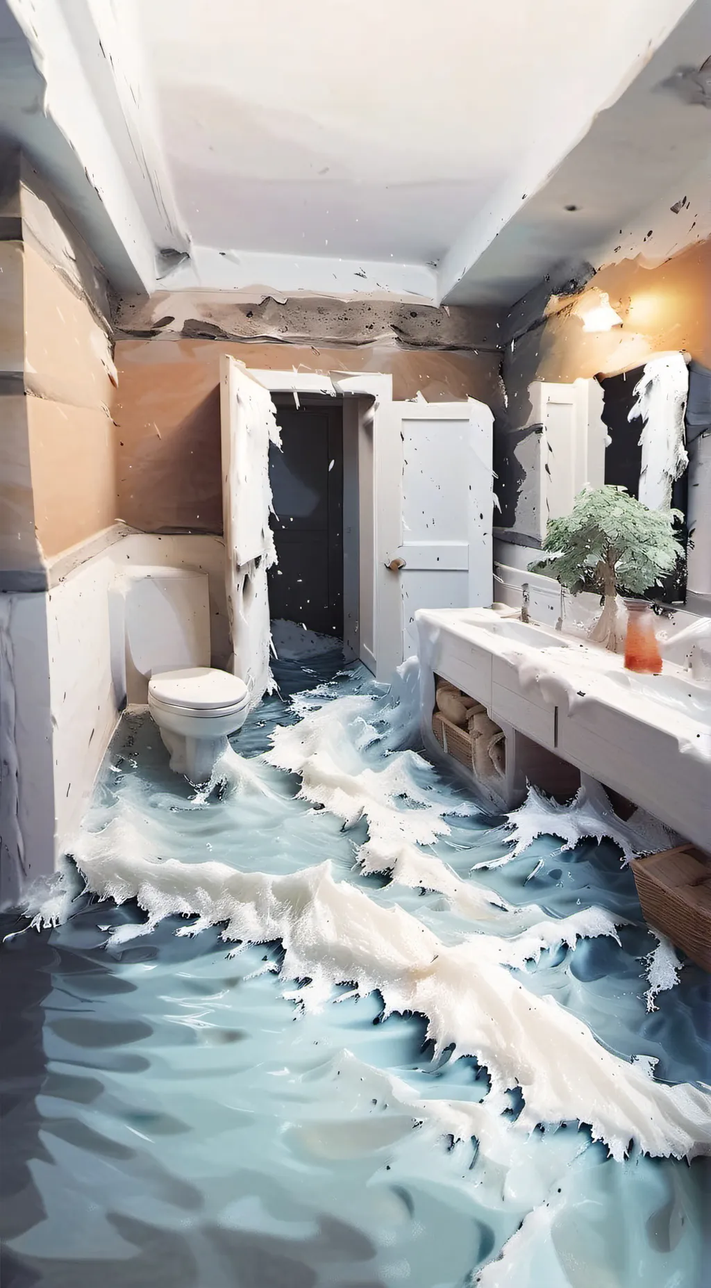 ai character: Bathroom flooding background