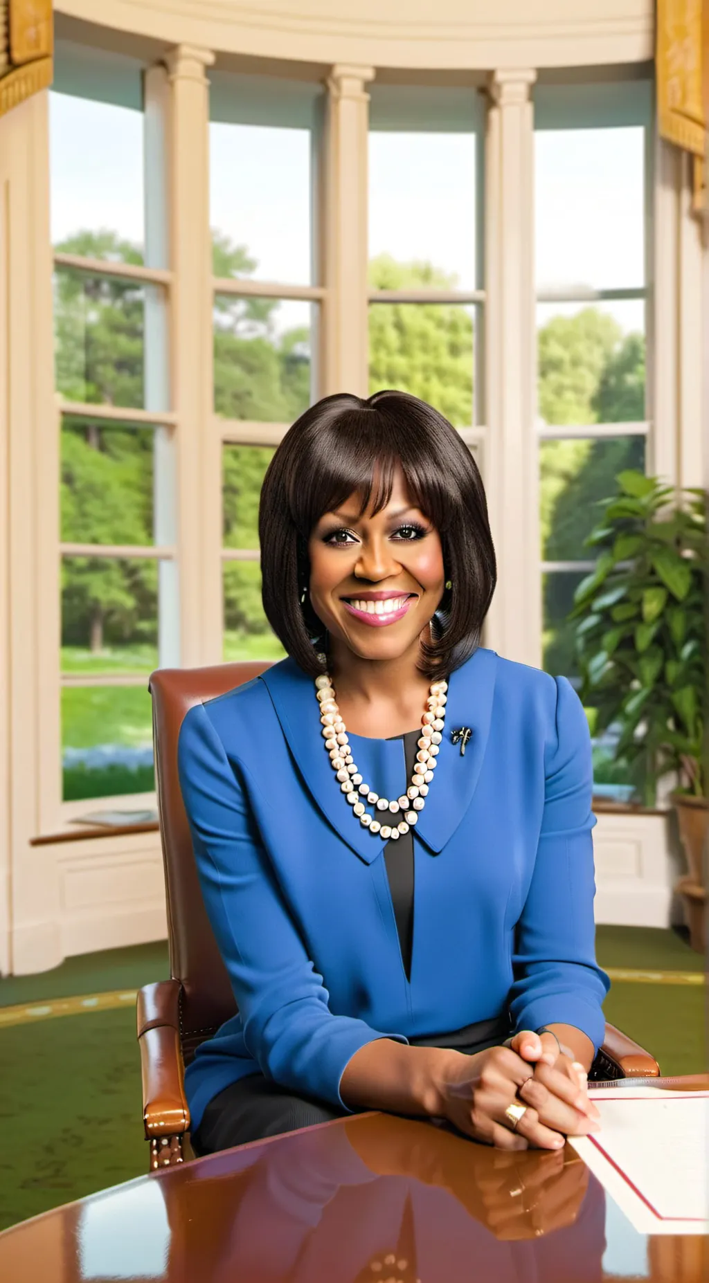 ai character: Michelle Obama  background