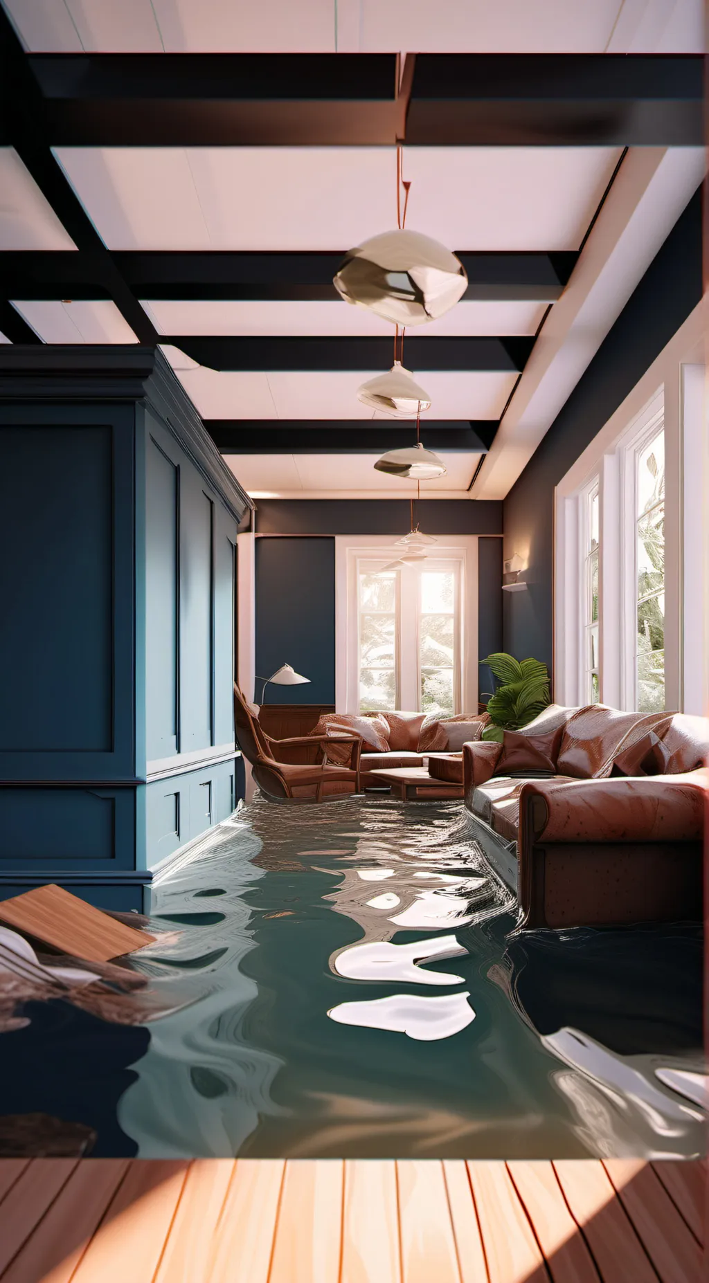 ai character: house flooding background
