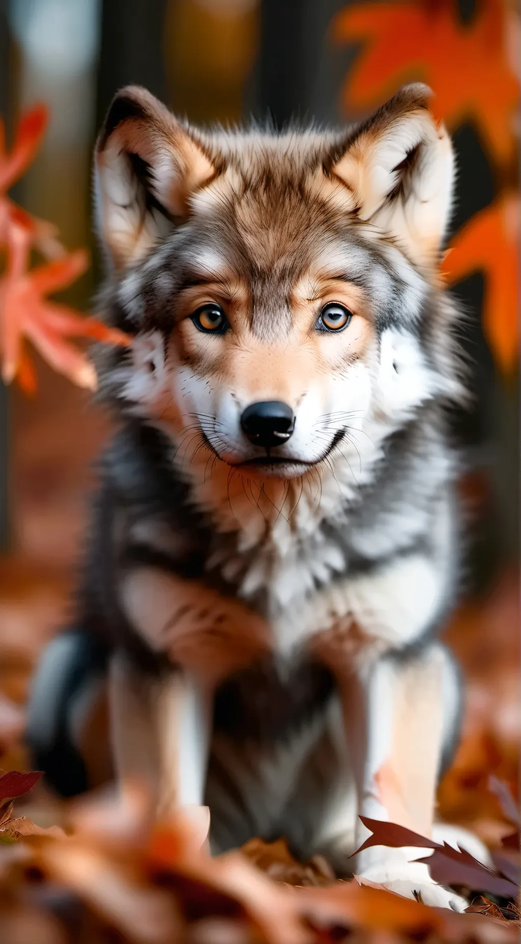 ai character: baby wolf  background