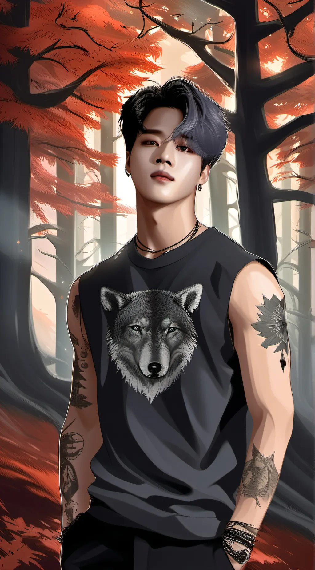 ai character: Jimin as as a wolf background