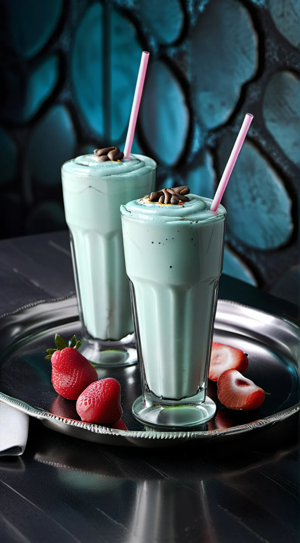 ai character: Blue milkshakes background