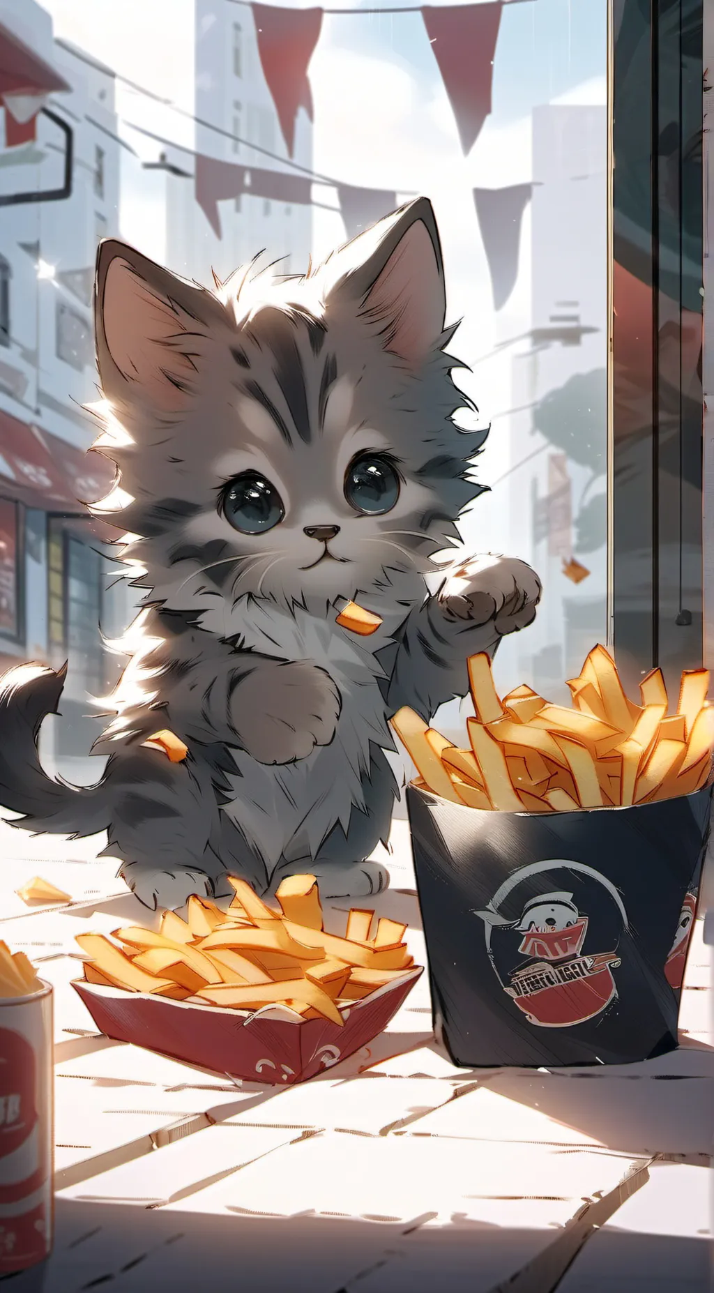 ai character: A cat stealing  background