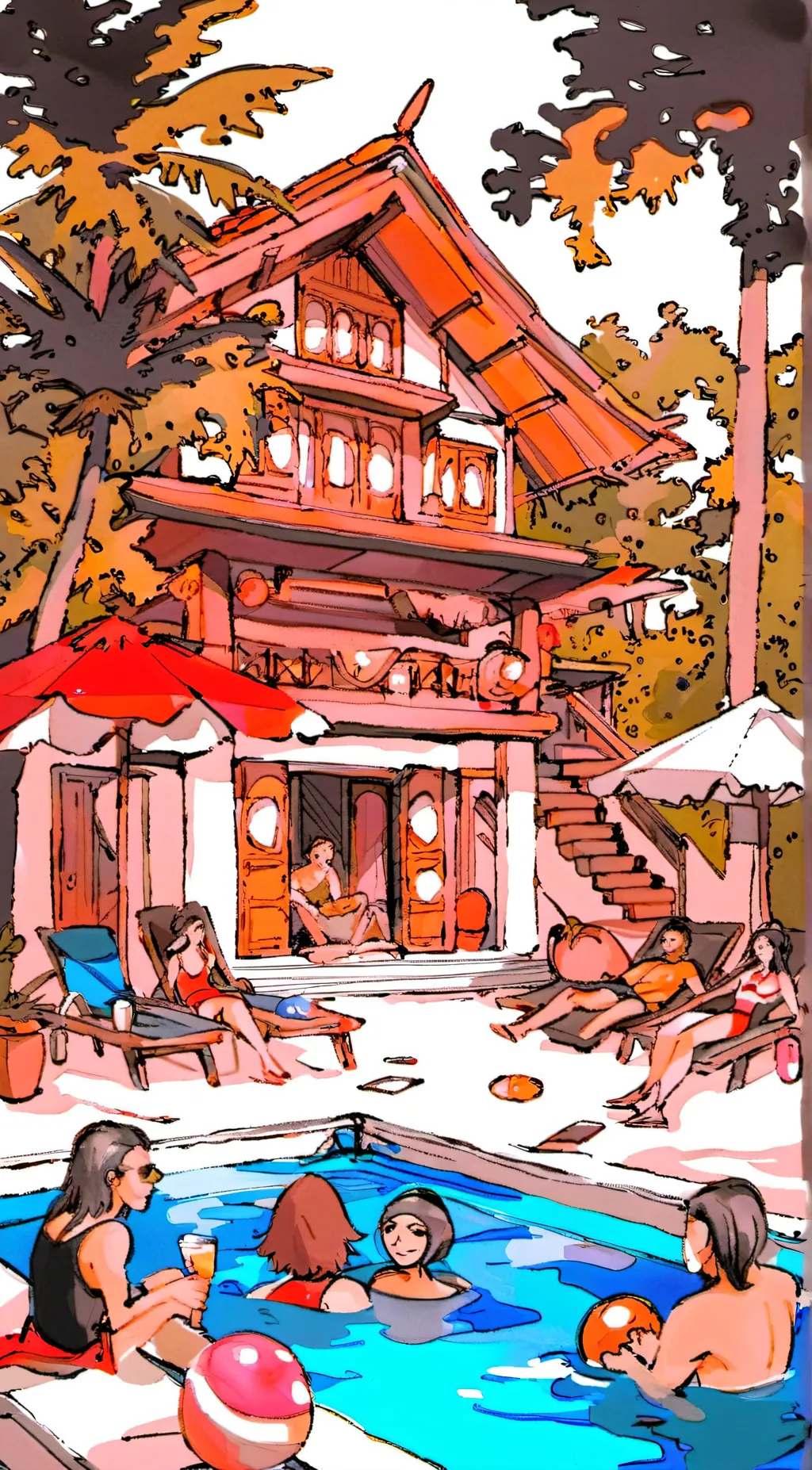 ai character: MHA POOL PARTY  background