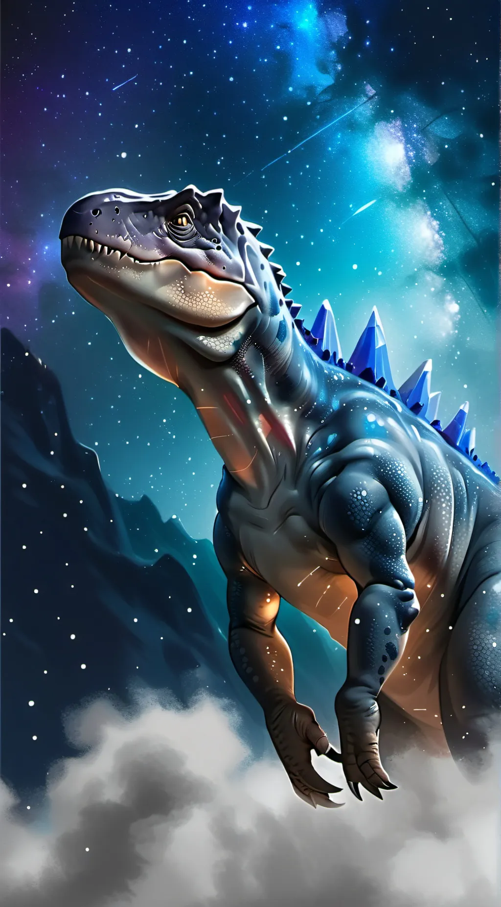 ai character: godzilla beach background
