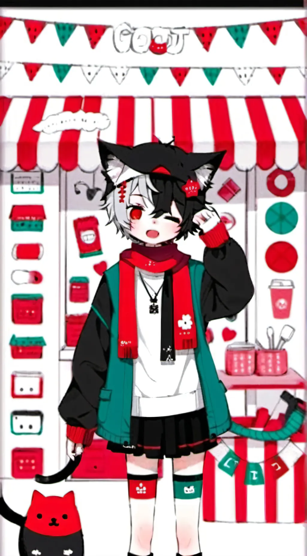 ai character:  bad boy,  UwU cat background