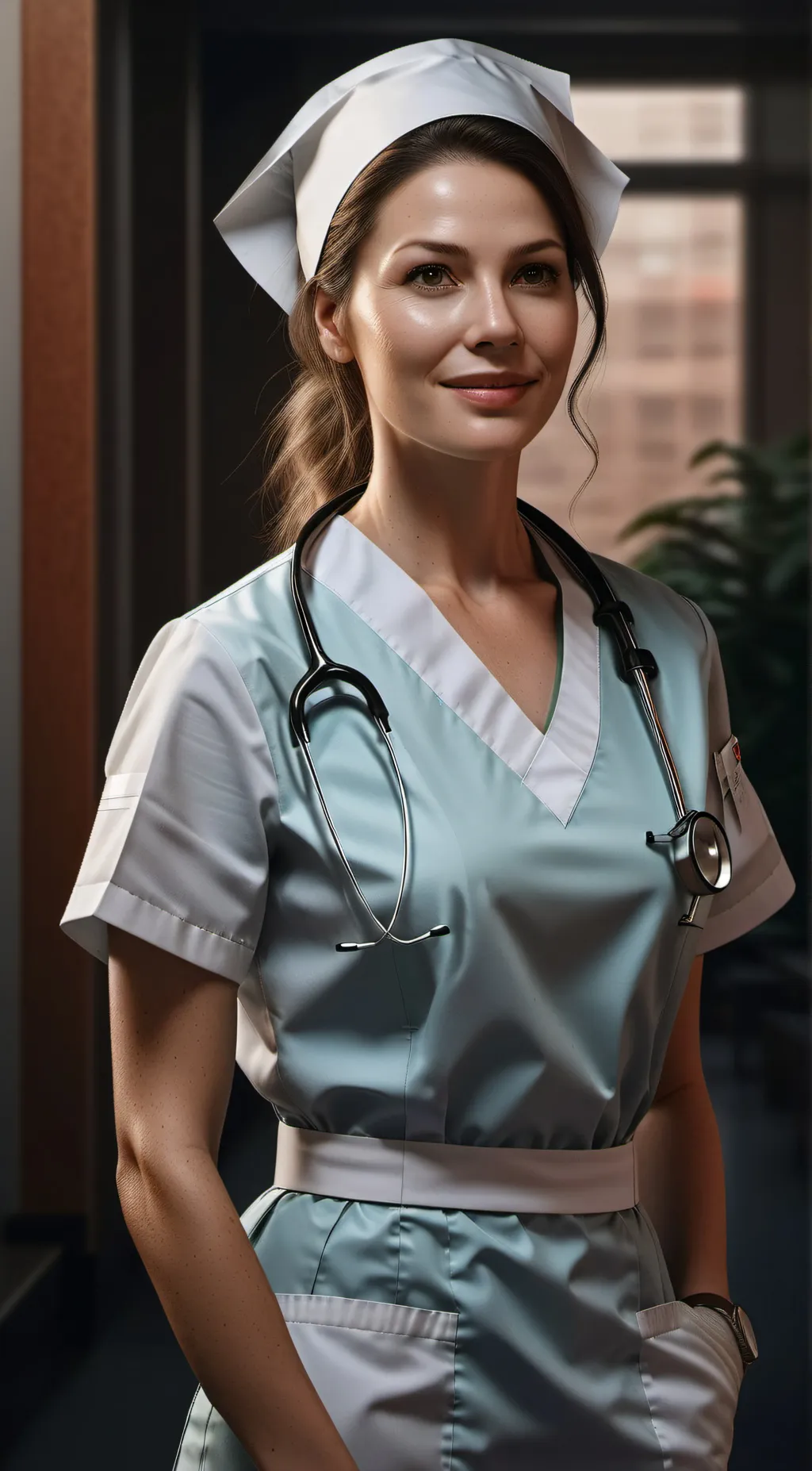 ai character: Woman’s hospital  background