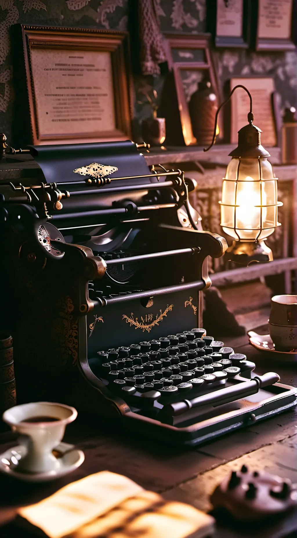 ai character: Magical typewriter background