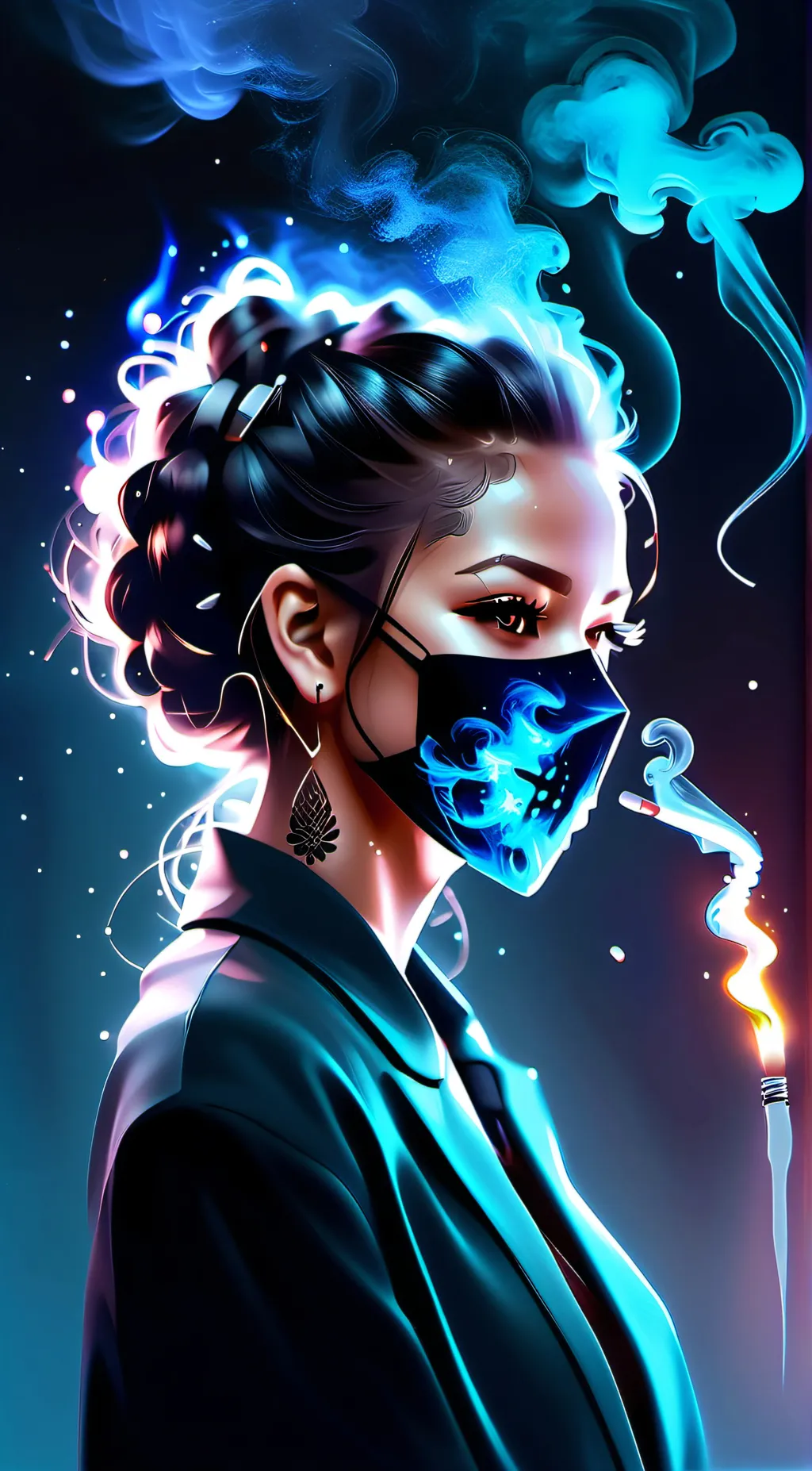 ai character: smoke women  background