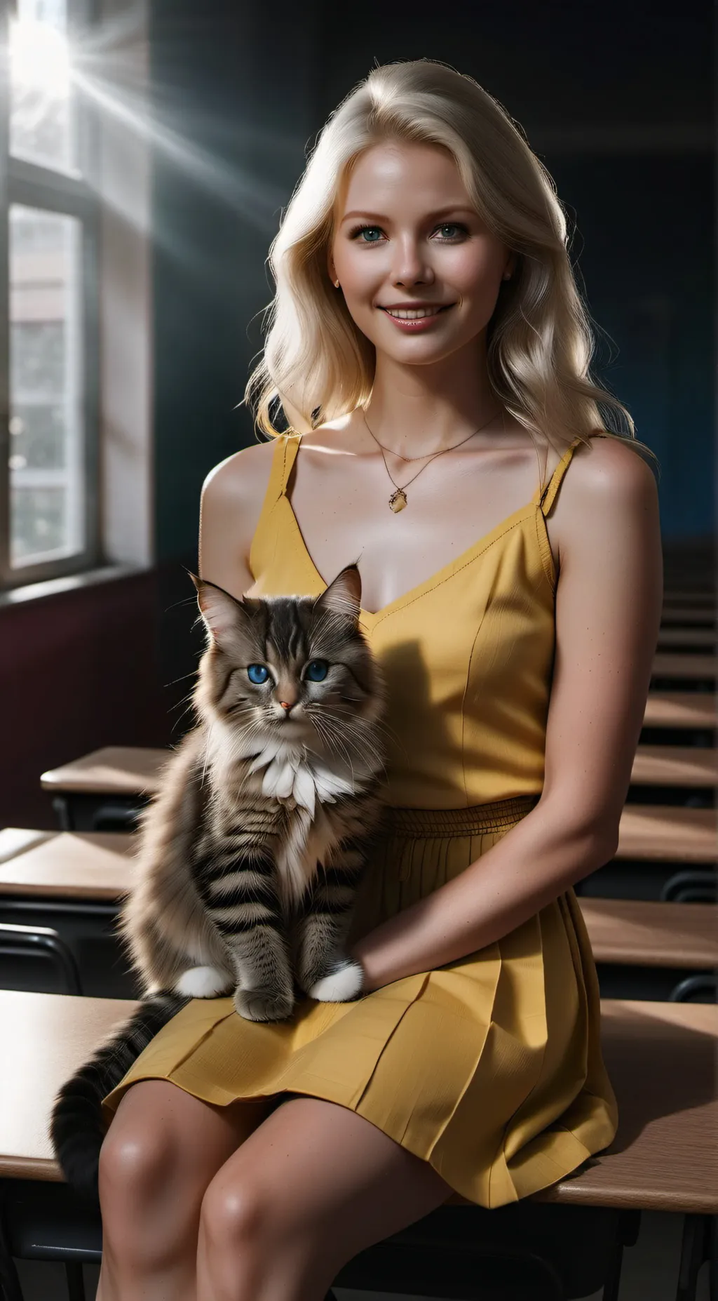ai character: Teacher with kitty background