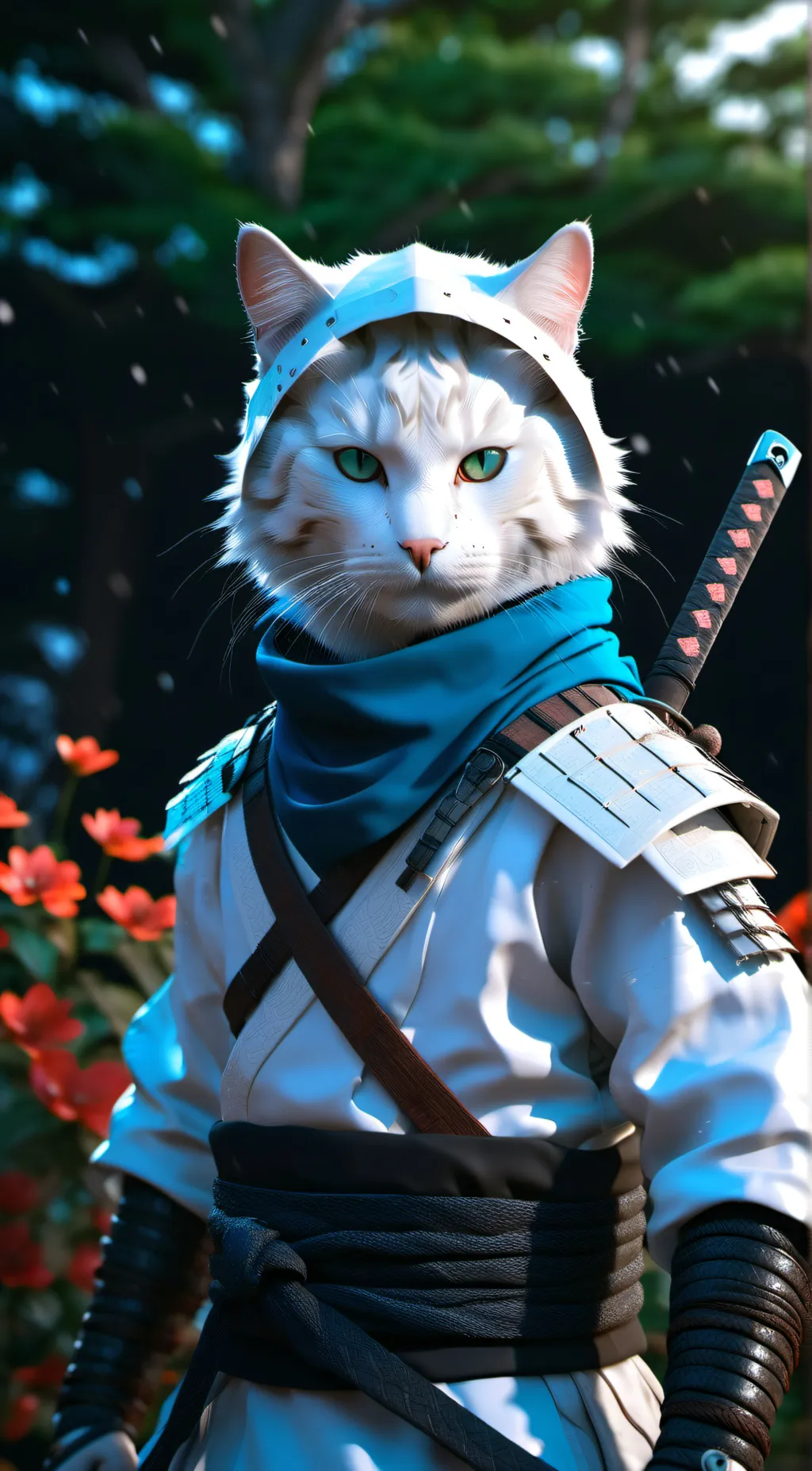 ai character: Kitty White Ninja  background