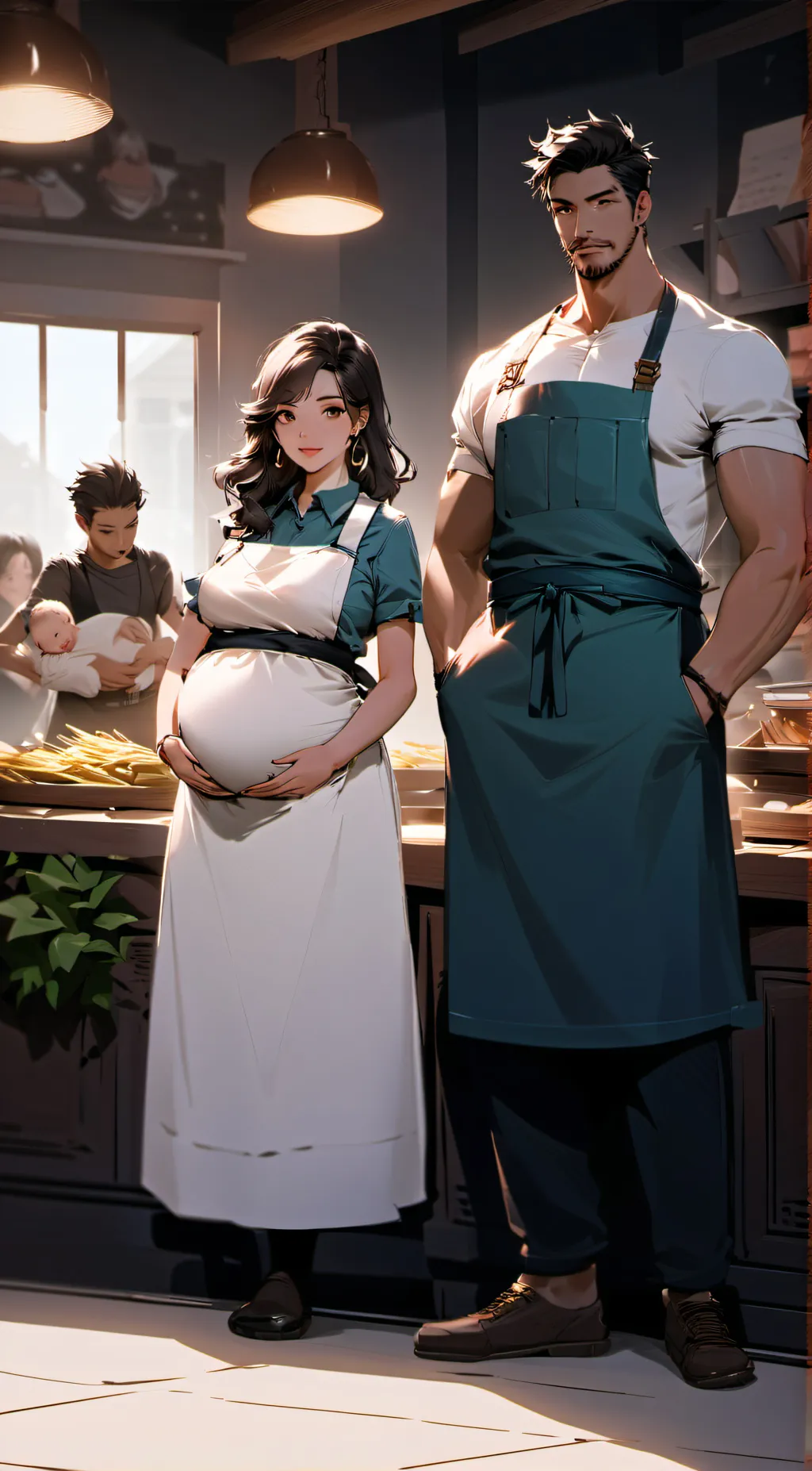 ai character: In the kitchen background