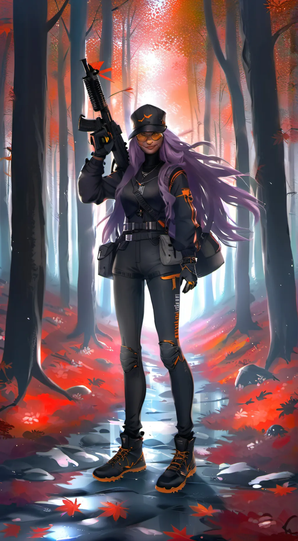 ai character: Uzi,N,J V y J 💛💛💛💜 background