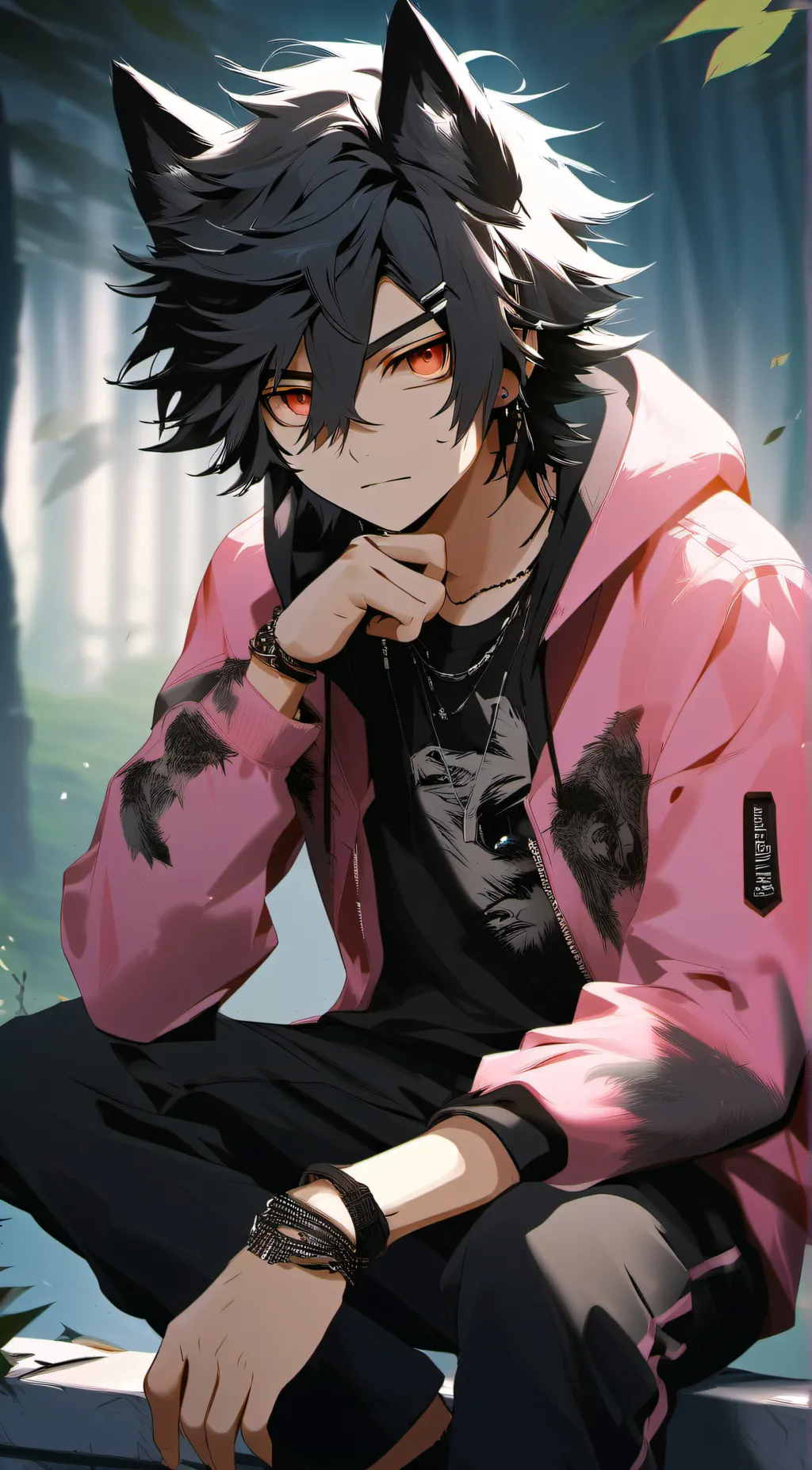 ai character: Asher ( emo wolf) background