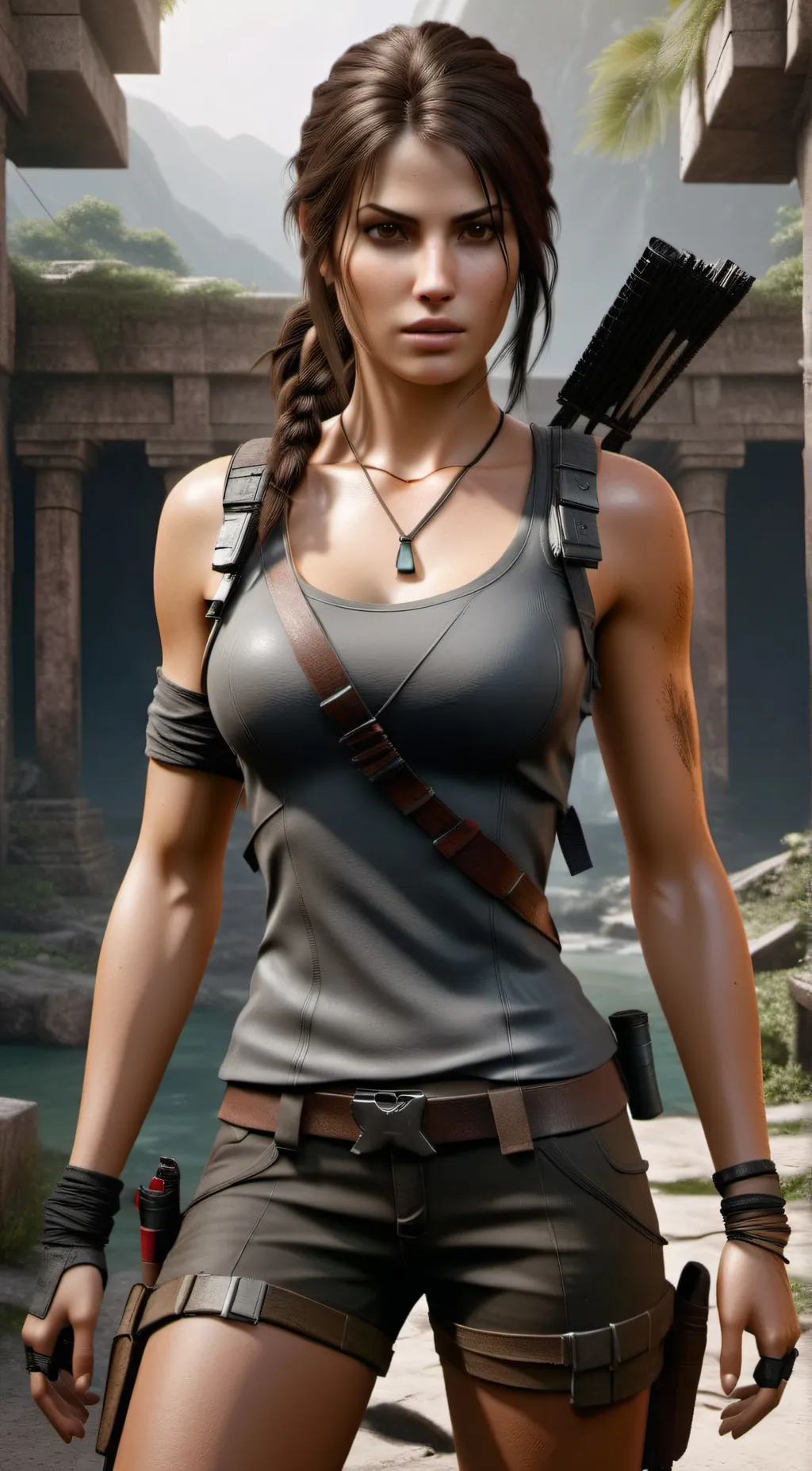 ai character: Laura Croft heiß background