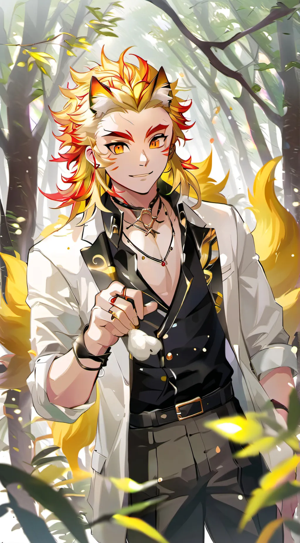 ai character: Rengoku but a cat background