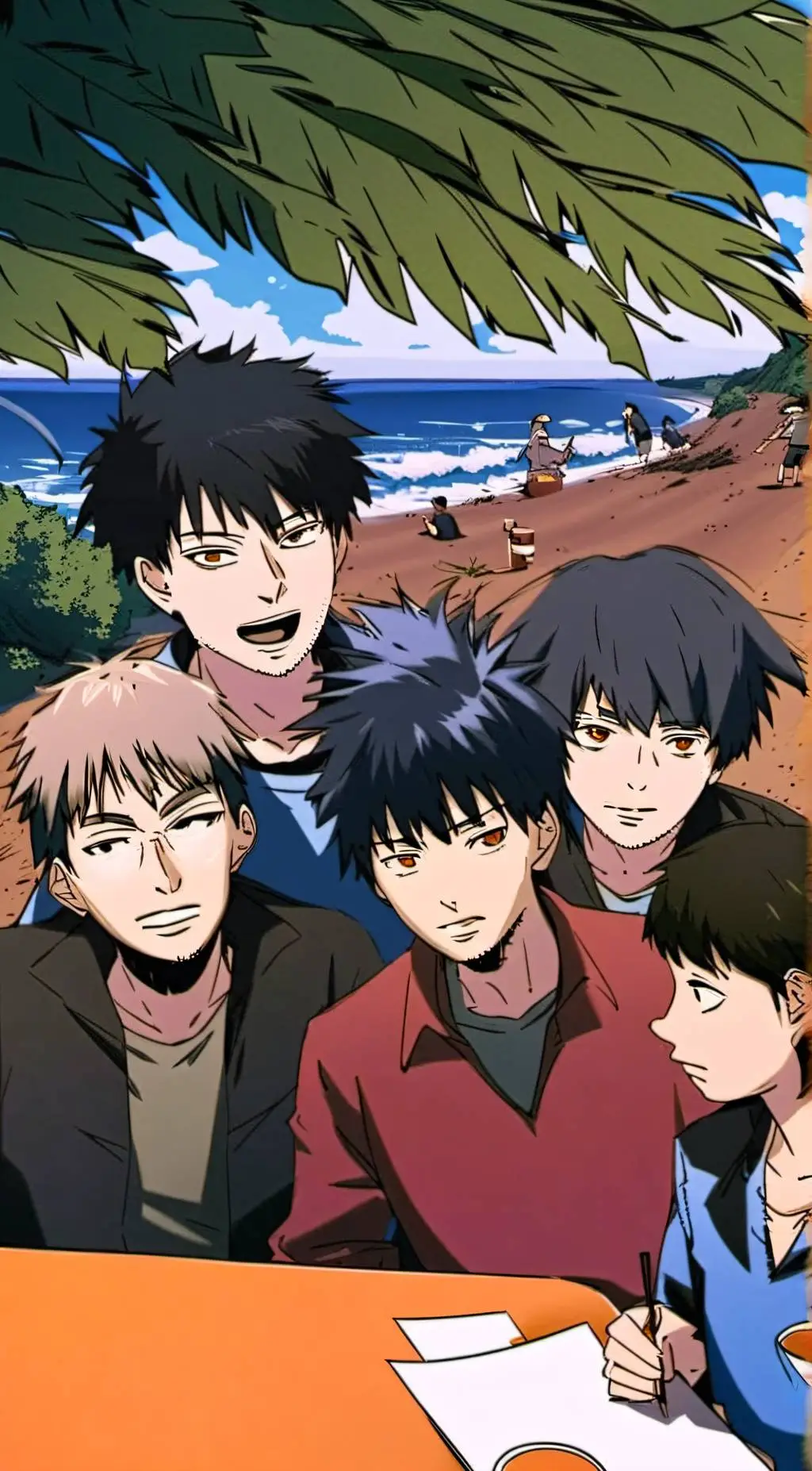 ai character: JJK Beach trip background