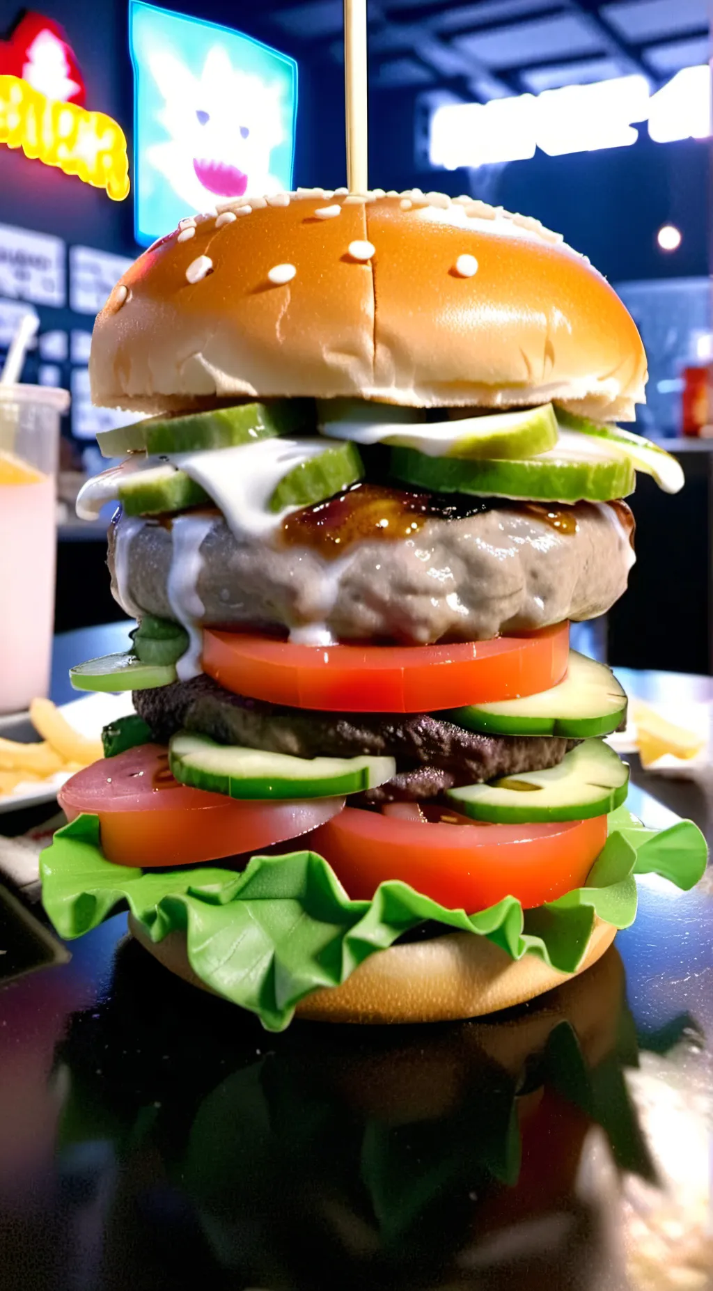 ai character: demon burger yum background