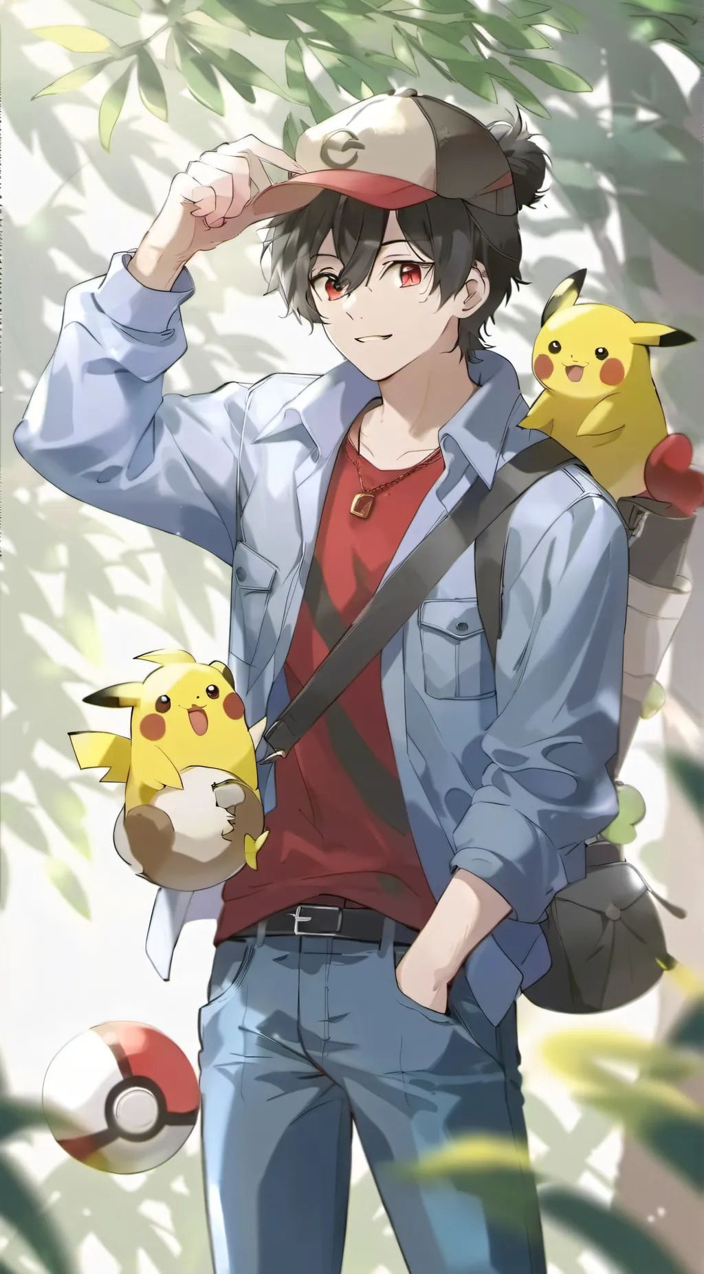 ai character: ash Ketchum  background