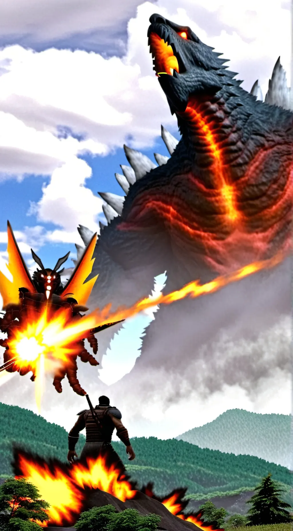 ai character: Spacegodzilla trip background