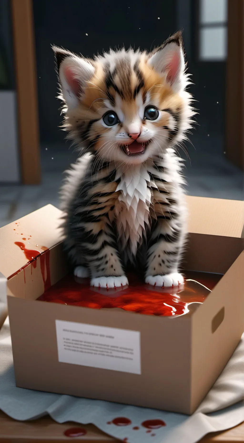 ai character: Small kitty  background