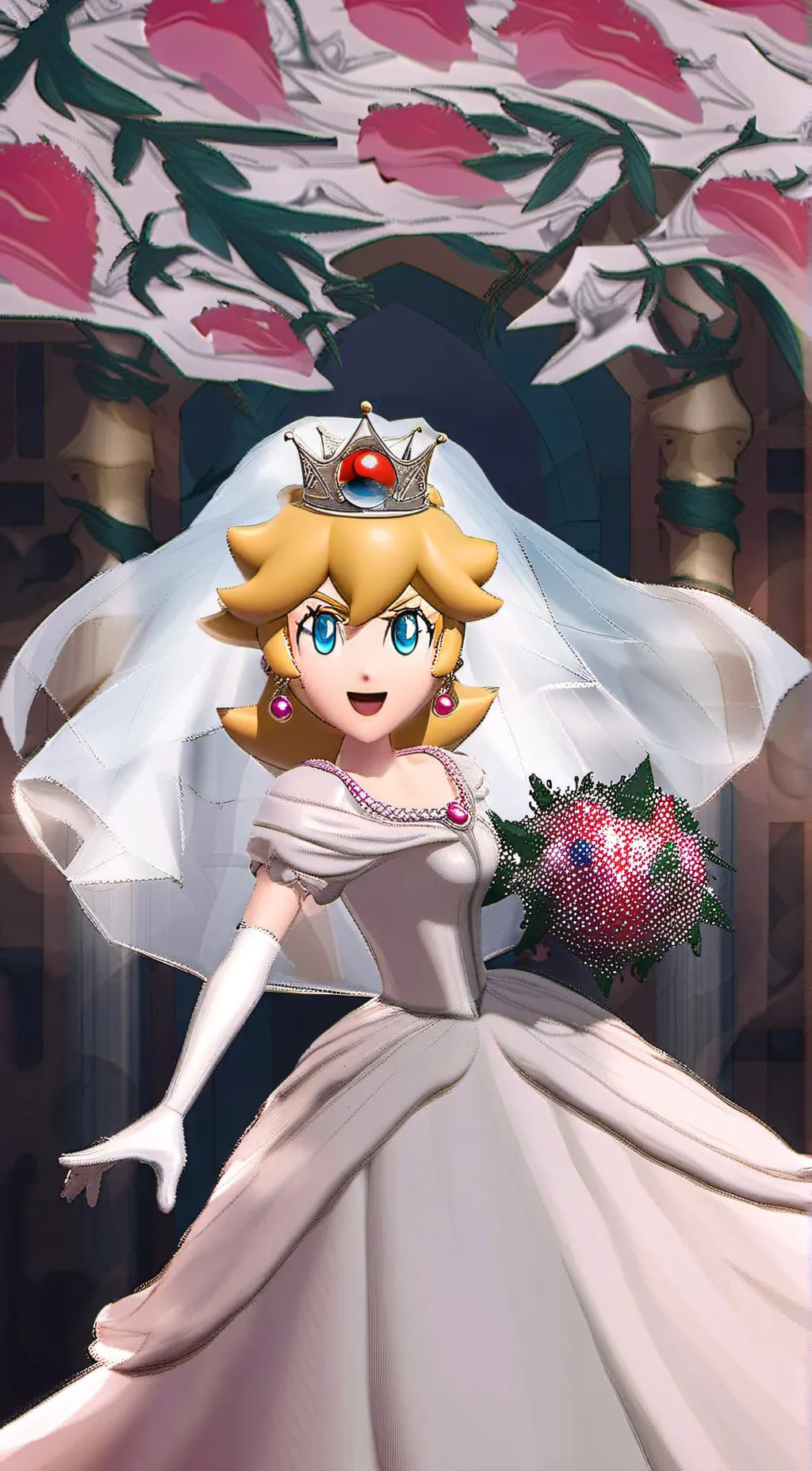 ai character: Princess peach  background