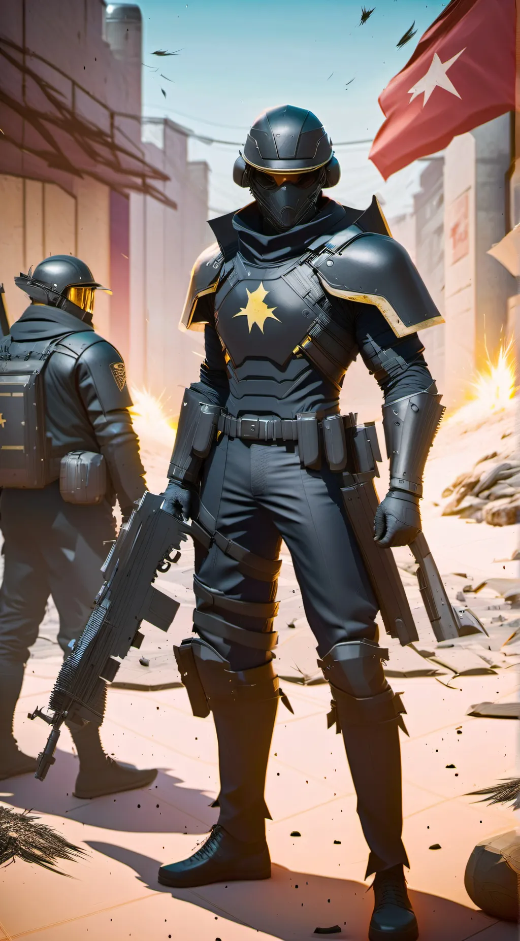 ai character: black power armor background