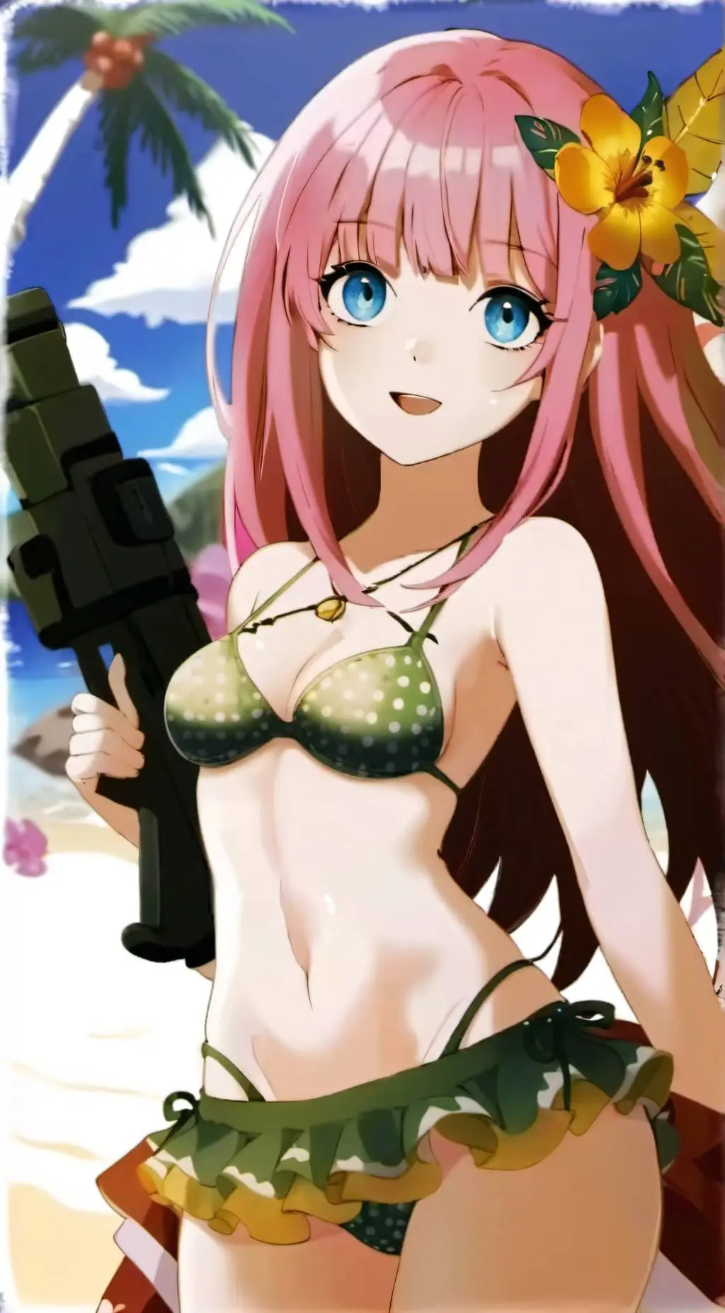 ai character: ashly at the beach background