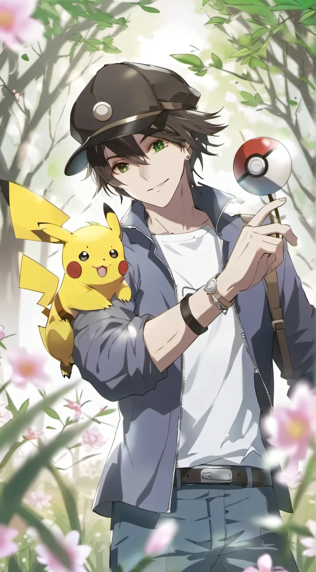 ai character: ash and pikachu background