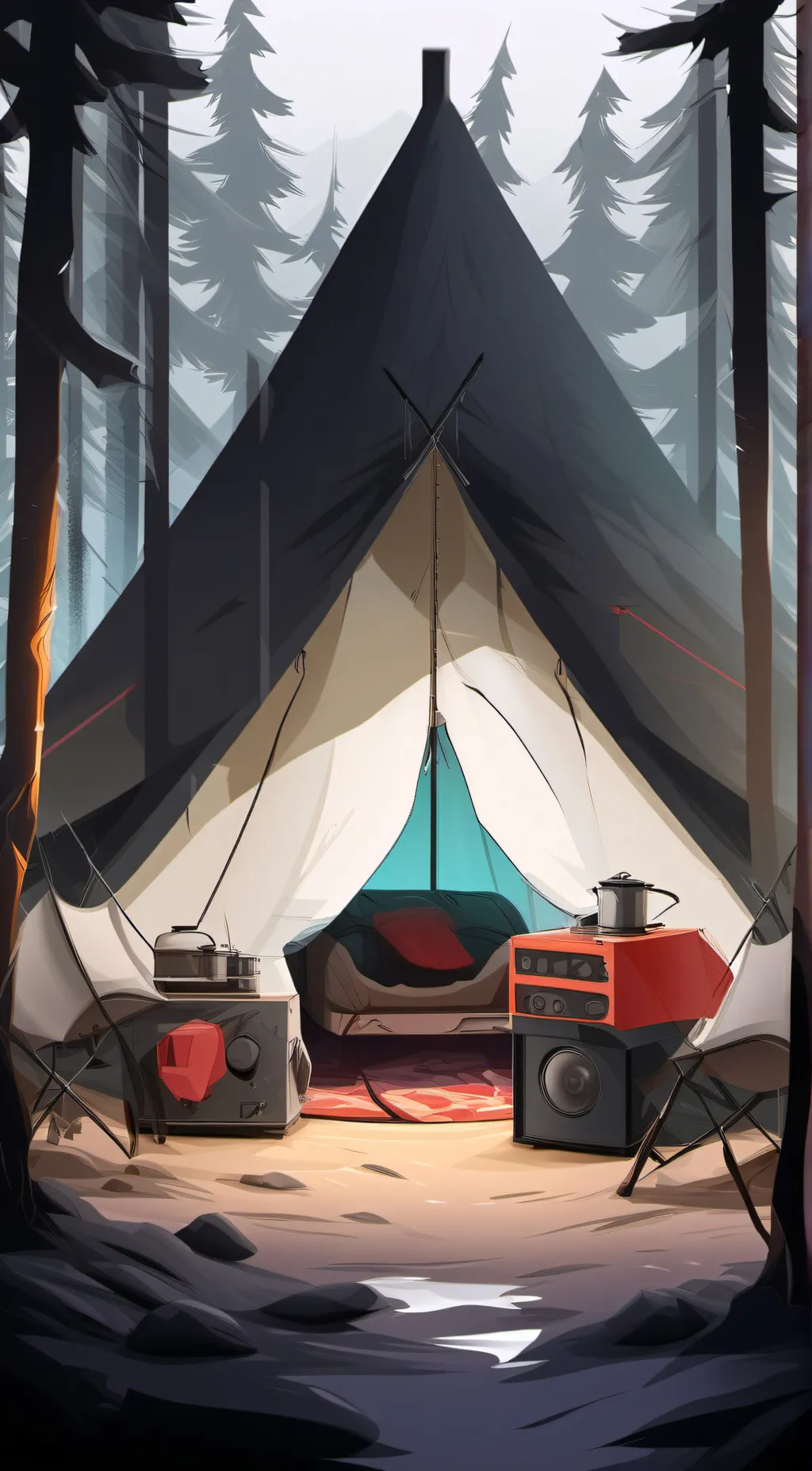 ai character: HH camping 🦧  background
